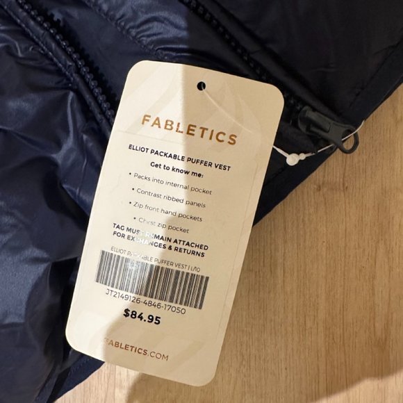 Fabletics Elliot Packable Women's Puffer Vest, Navy Blue, Size Large - Picture 5 of 7